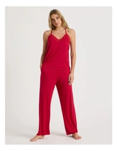 Pure Comfort Lace Trim Cami Long PJ Set in Chilli Red