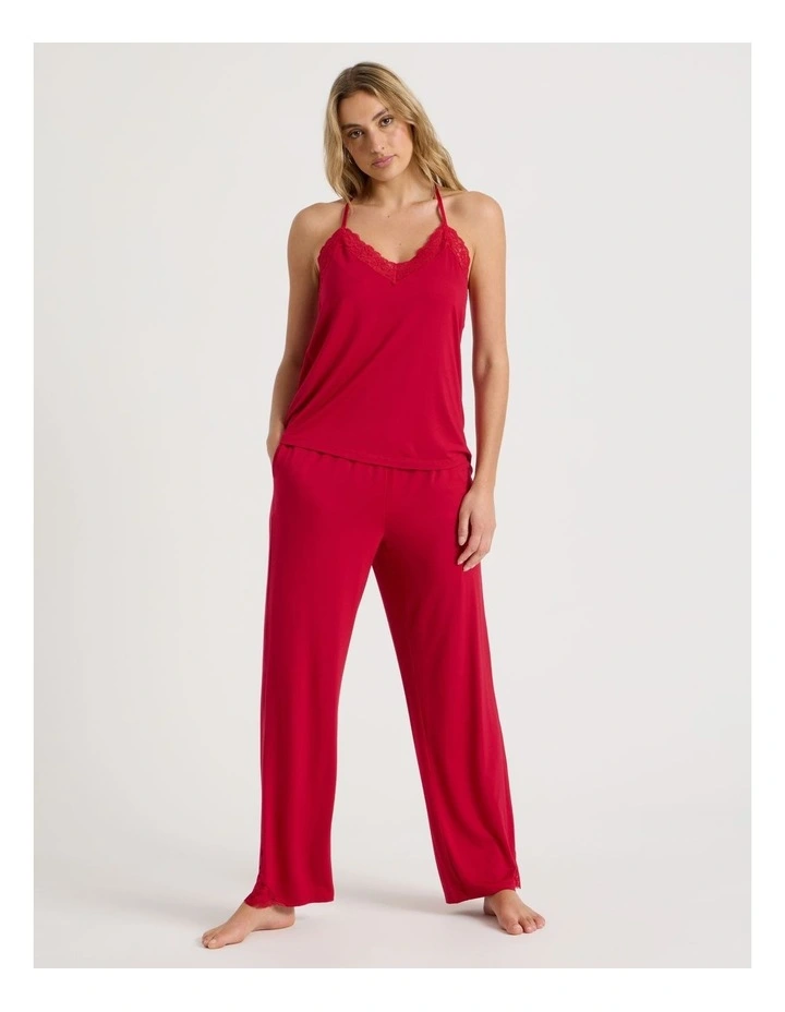 Pure Comfort Lace Trim Cami Long PJ Set in Chilli Red image 1