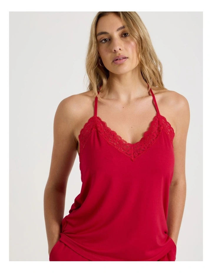 Pure Comfort Lace Trim Cami Long PJ Set in Chilli Red image 2
