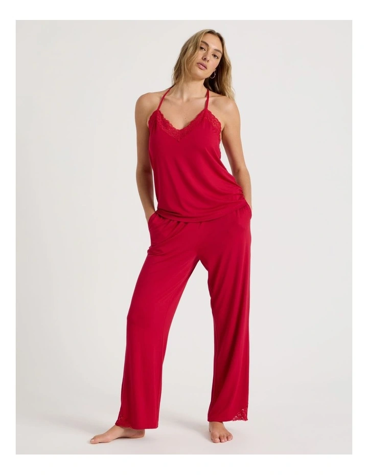 Pure Comfort Lace Trim Cami Long PJ Set in Chilli Red image 3