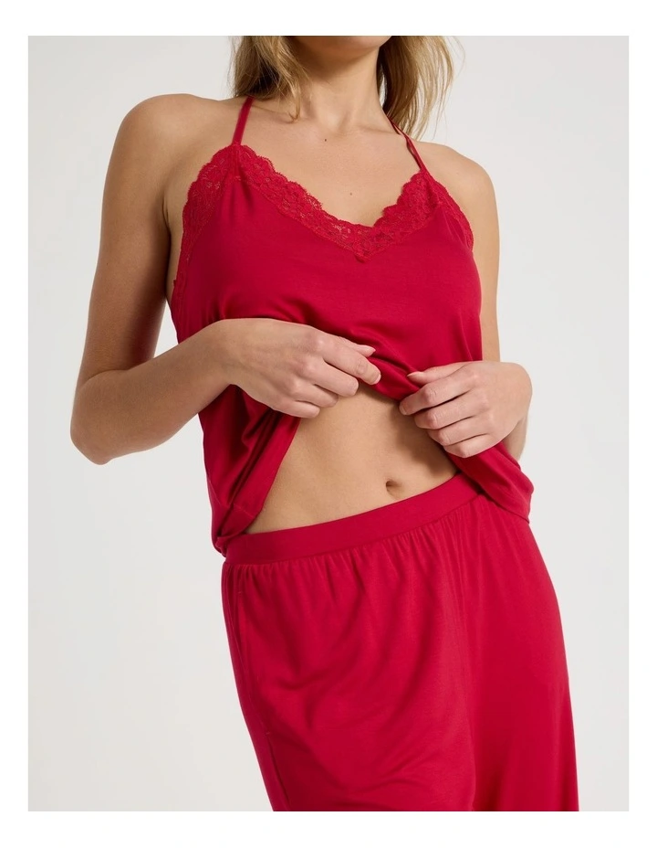 Pure Comfort Lace Trim Cami Long PJ Set in Chilli Red image 5