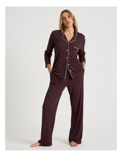 Pure Comfort Rib Long Sleeve Long PJ Set in Raisin