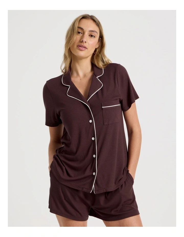 Pure Comfort Rib Long Sleeve Long PJ Set in Raisin image 2