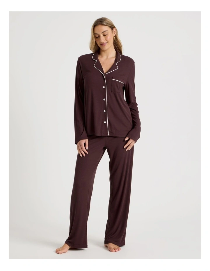 Pure Comfort Rib Long Sleeve Long PJ Set in Raisin image 3