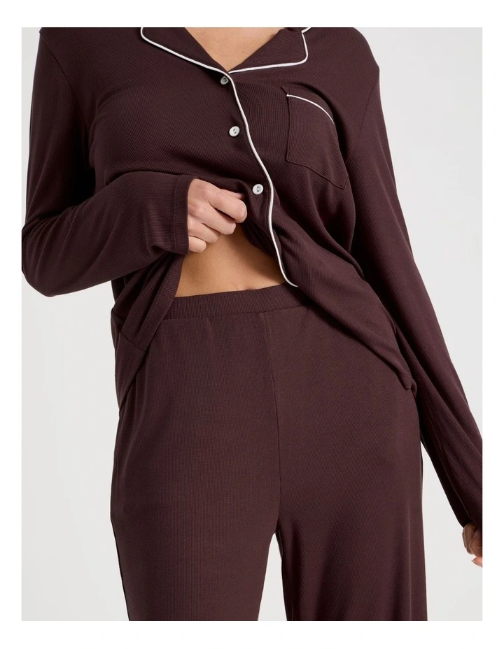 Pure Comfort Rib Long Sleeve Long PJ Set in Raisin image 4
