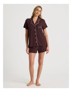 Pure Comfort Rib Long Sleeve Short PJ Set in Raisin
