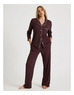 Pure Comfort Rib Long Sleeve Short PJ Set in Raisin