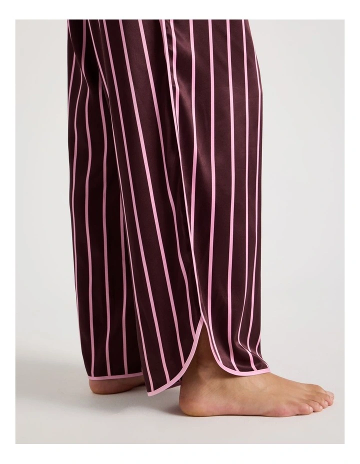 Luxe Satin Binding Long Sleeve Long PJ Set in Raisin & Pink Stripe Print image 7
