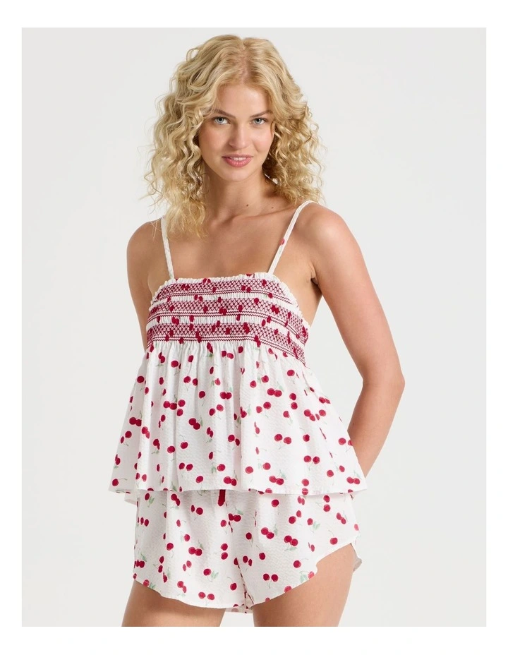 Lola Woven Shirred Cami Boxer Set in Cherry Ditsy Print image 4