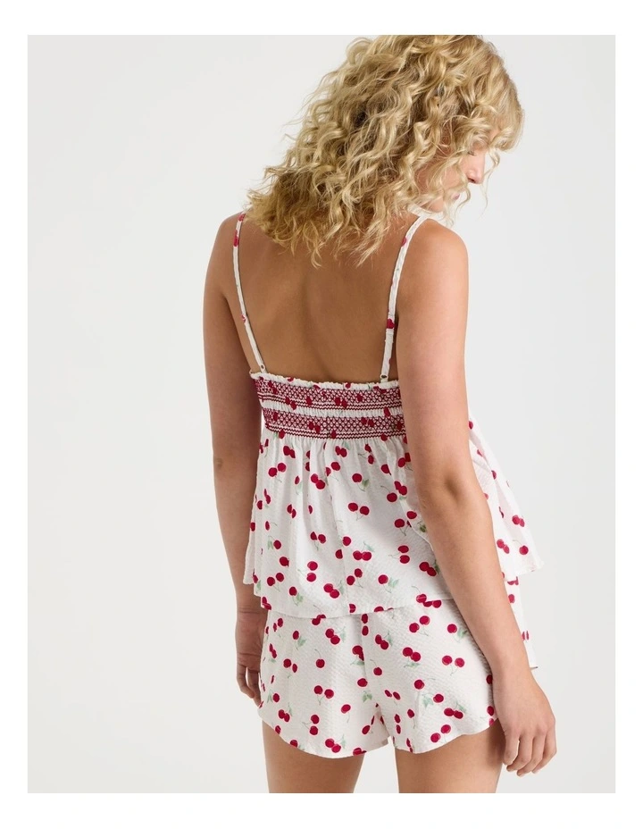 Lola Woven Shirred Cami Boxer Set in Cherry Ditsy Print image 5