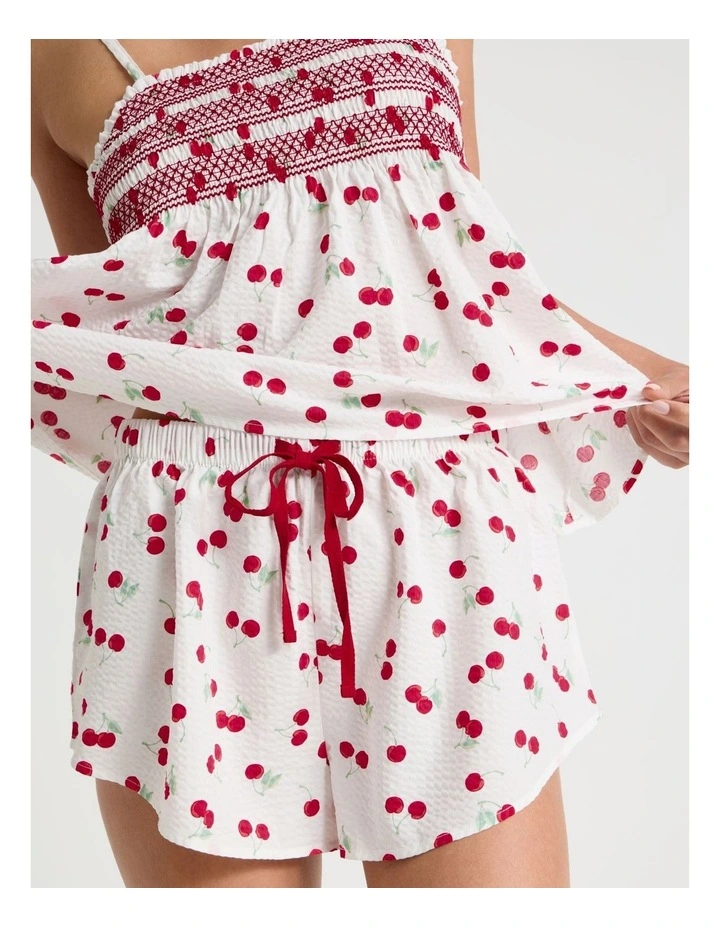 Lola Woven Shirred Cami Boxer Set in Cherry Ditsy Print image 6