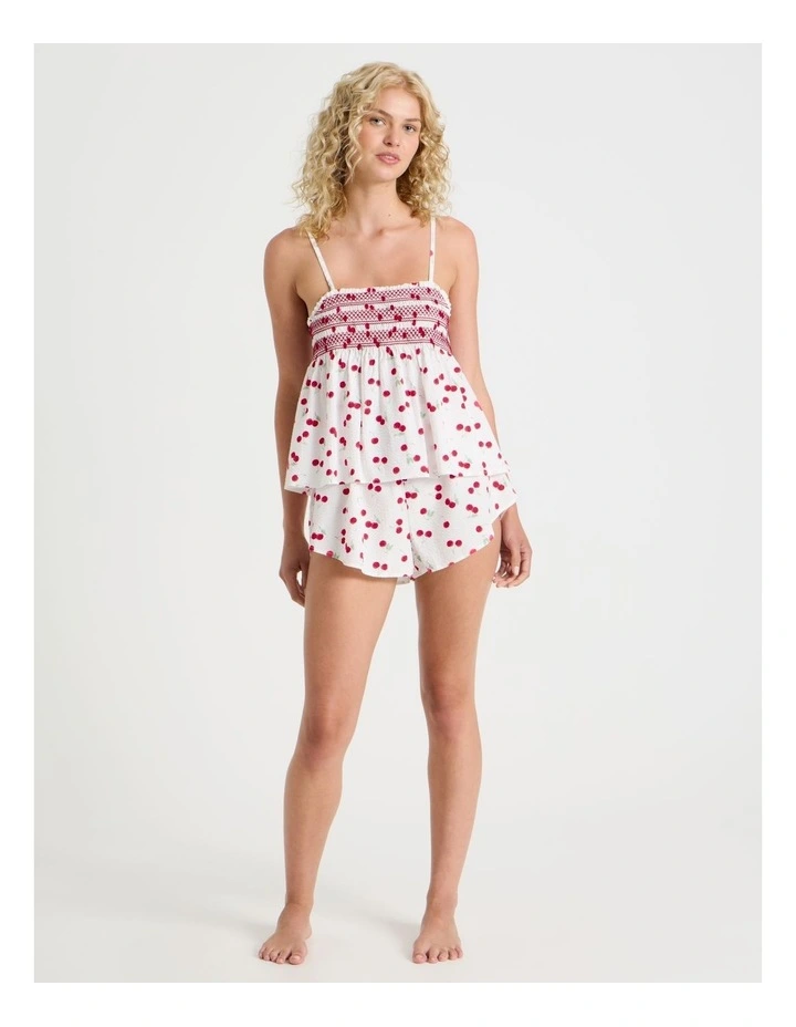 Lola Woven Shirred Cami Boxer Set in Cherry Ditsy Print image 7