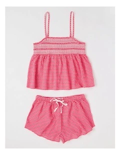 Lola Woven Shirred Cami Boxer Set in Chilli Red Gingham Print