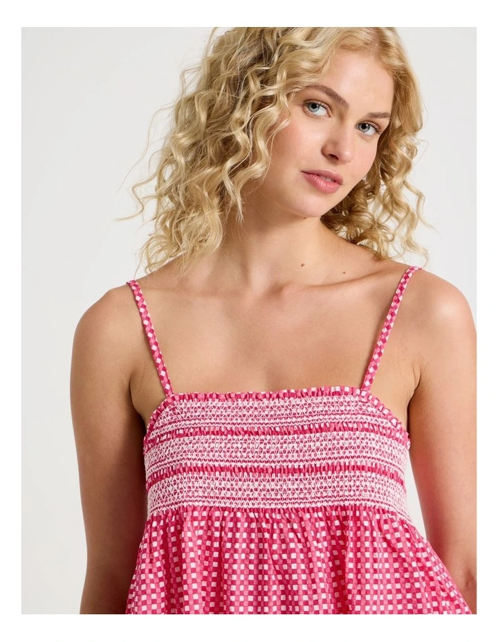 Lola Woven Shirred Cami Boxer Set in Chilli Red Gingham Print image 4