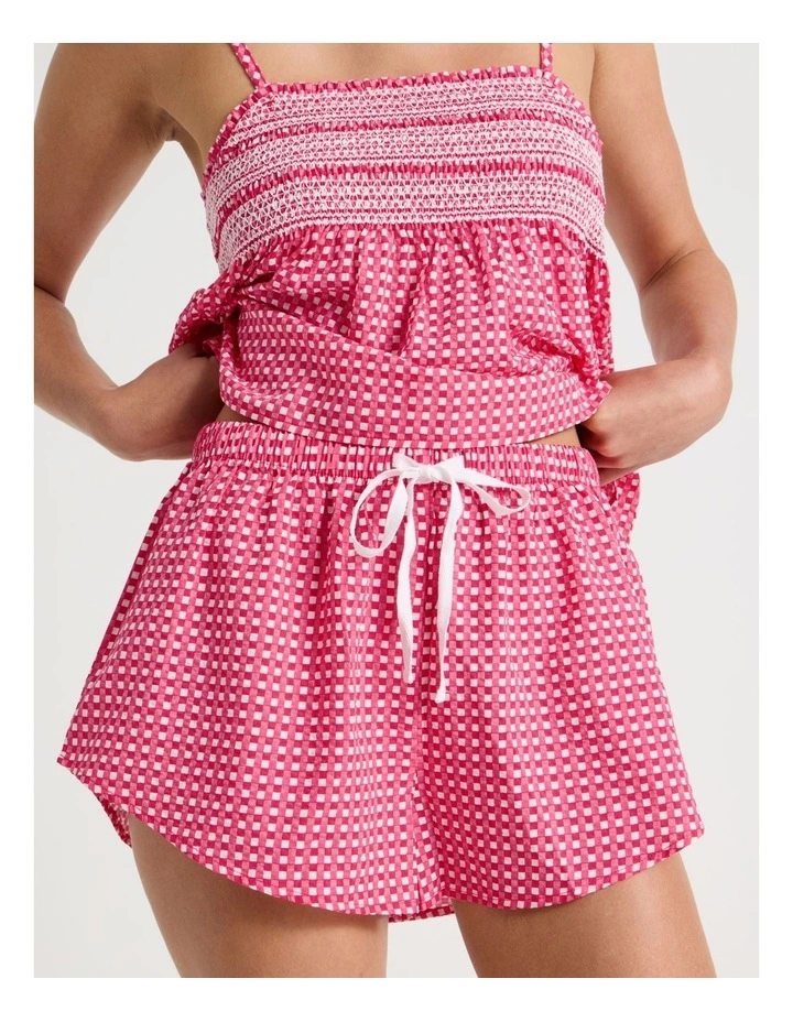 Lola Woven Shirred Cami Boxer Set in Chilli Red Gingham Print image 5