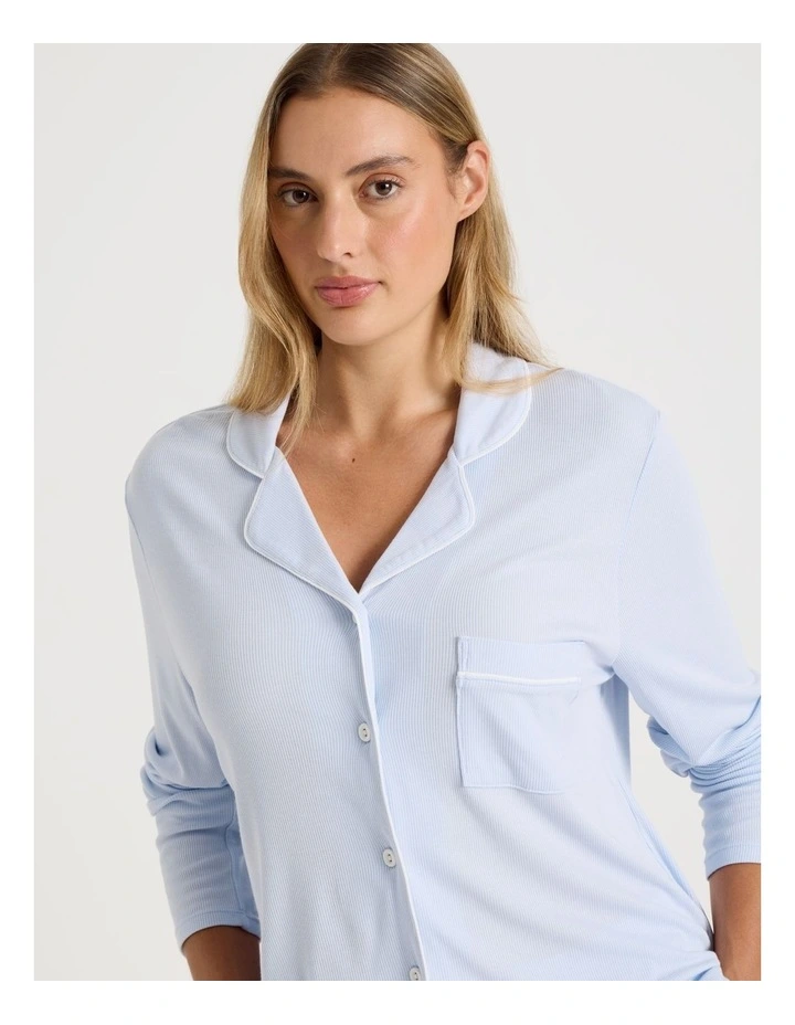 Pure Comfort Rib Long Sleeve Long PJ Set in Soft Blue image 2
