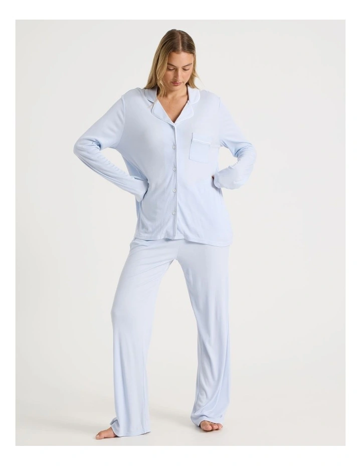 Pure Comfort Rib Long Sleeve Long PJ Set in Soft Blue image 3