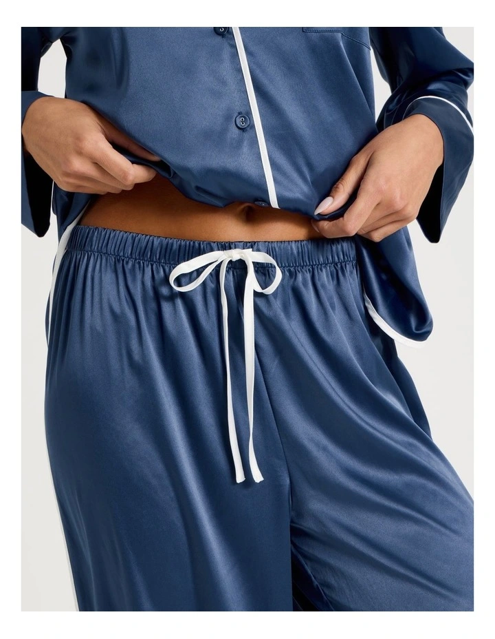 Luxe Satin Binding Long Sleeve Long PJ Set in Indigo image 6