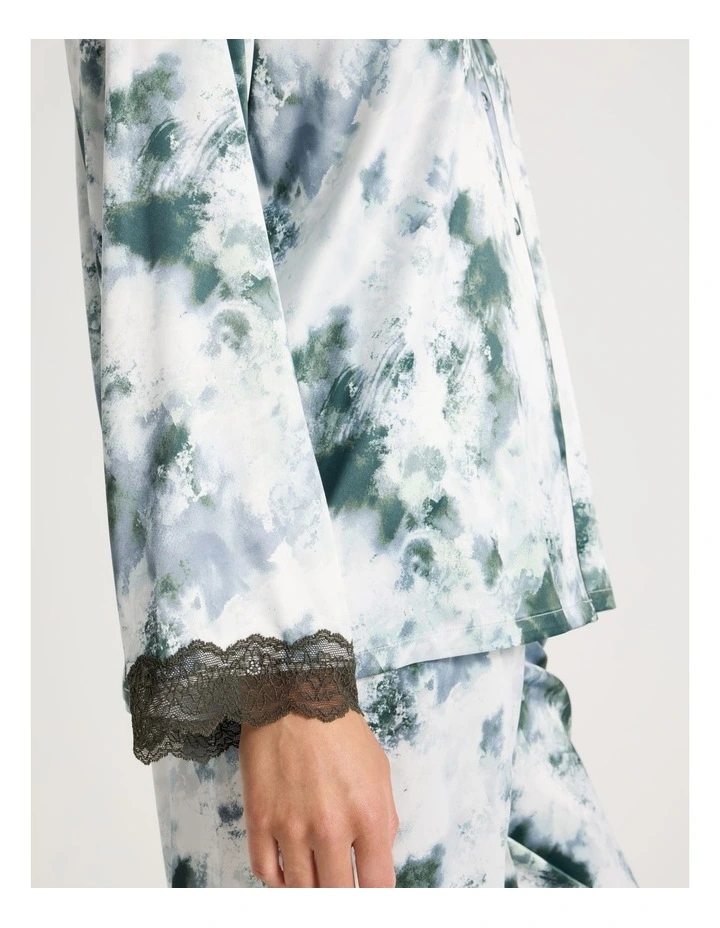 Luxe Satin Lace Long Sleeve Long PJ Set in Olive Cloud Print image 6