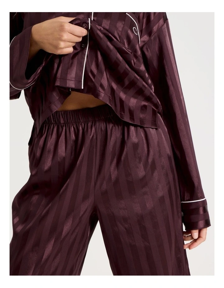 Luxe Satin Jacquard Stripe Long Sleeve Long PJ Set in Burnt Fig Jacquard image 5