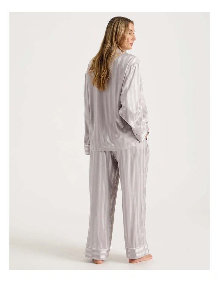 Luxe Satin Jacquard Stripe Long Sleeve Long PJ Set in Oyster image 4
