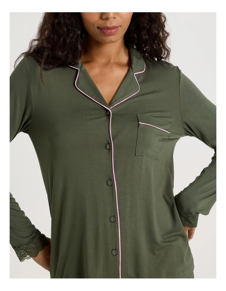 Pure Comfort Lace Trim Long Sleeve Long PJ Set in Olive image 4