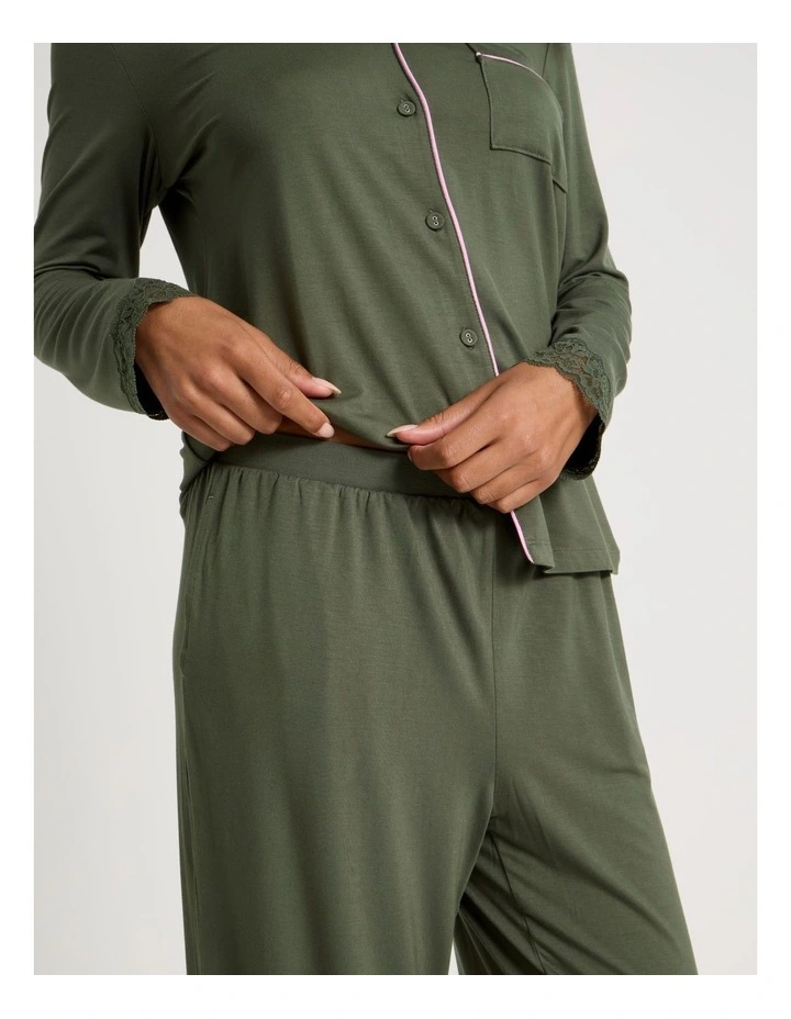 Pure Comfort Lace Trim Long Sleeve Long PJ Set in Olive image 6