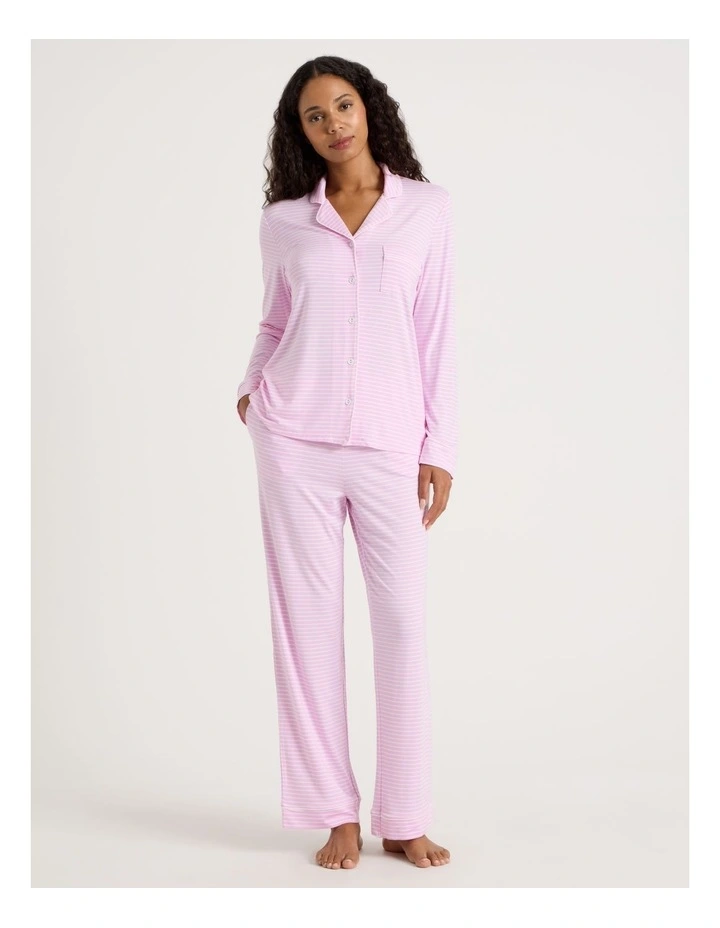 Pure Comfort Long Sleeve Long PJ Set in Fairy Floss Pink Y/D Stripe image 1
