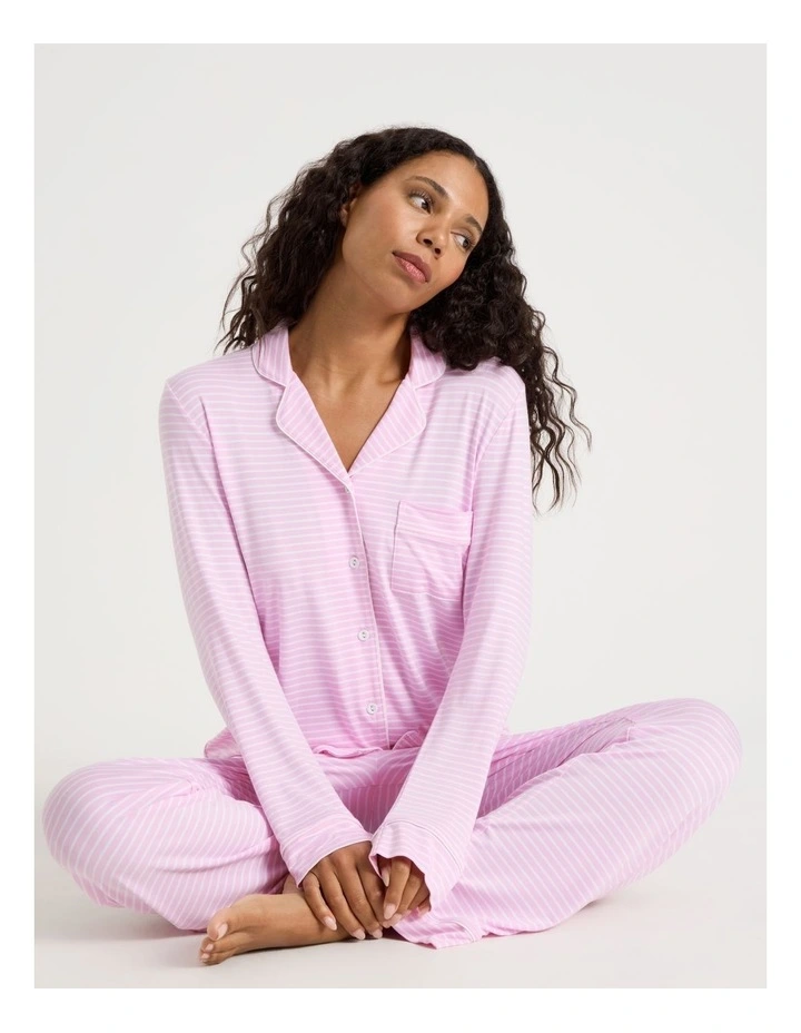 Pure Comfort Long Sleeve Long PJ Set in Fairy Floss Pink Y/D Stripe image 2
