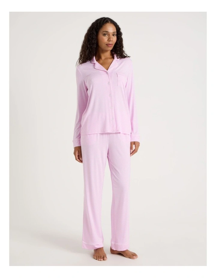 Pure Comfort Long Sleeve Long PJ Set in Fairy Floss Pink Y/D Stripe image 3