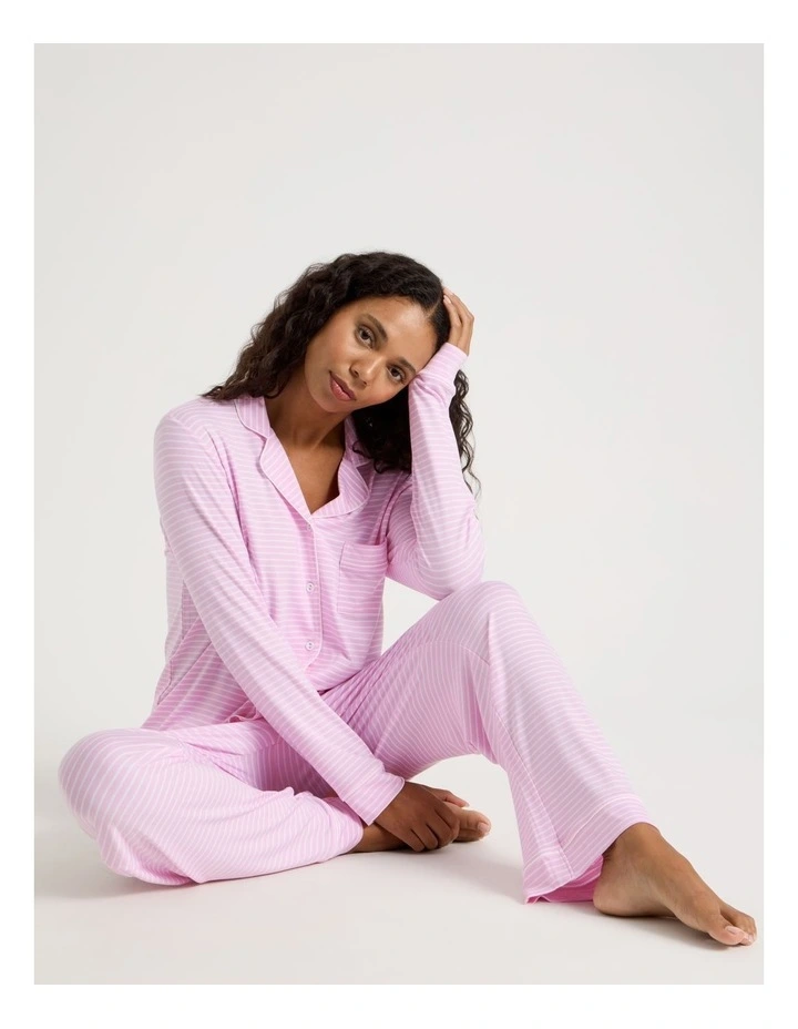 Pure Comfort Long Sleeve Long PJ Set in Fairy Floss Pink Y/D Stripe image 7