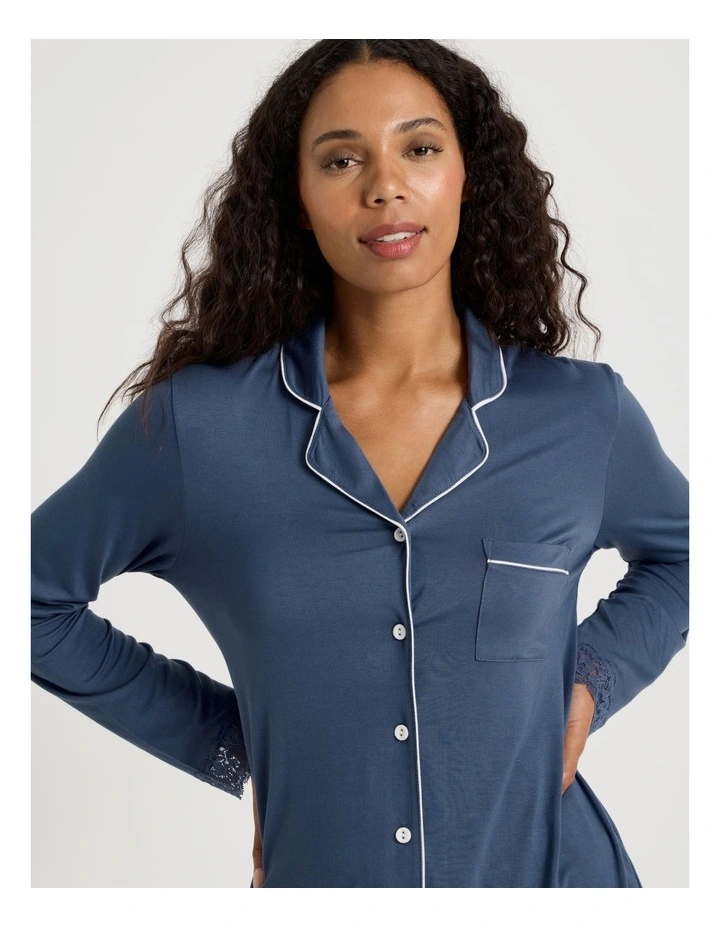 Pure Comfort Lace Trim Long Sleeve Long PJ Set in Indigo image 3