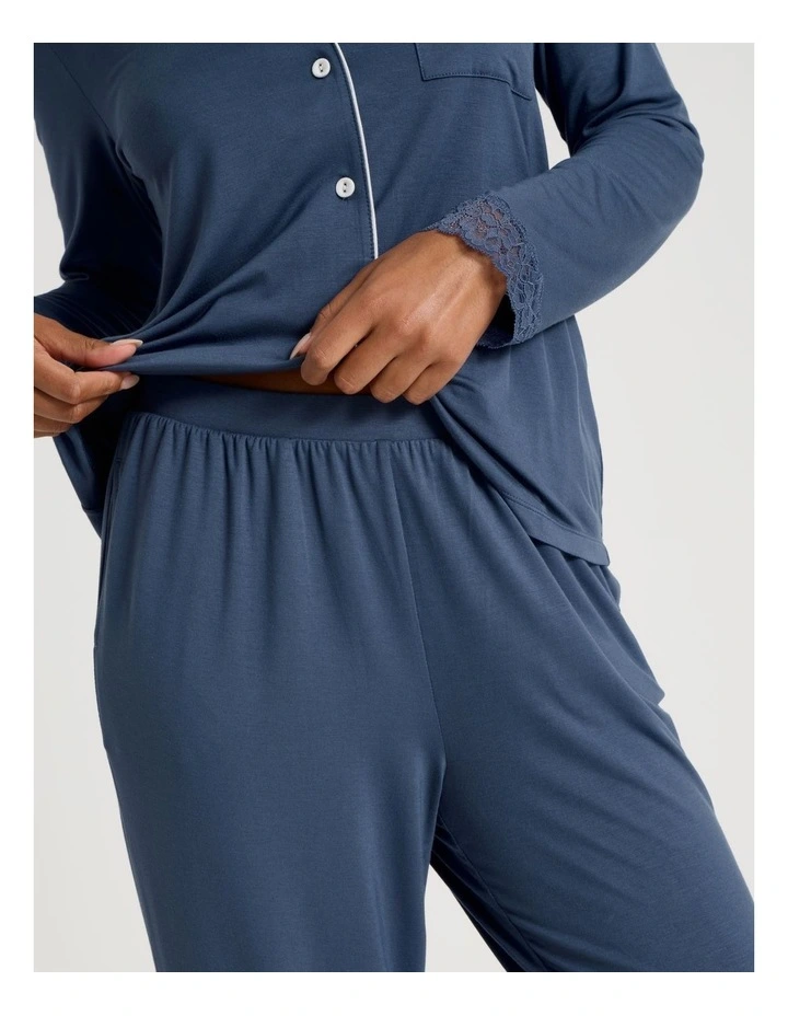Pure Comfort Lace Trim Long Sleeve Long PJ Set in Indigo image 4