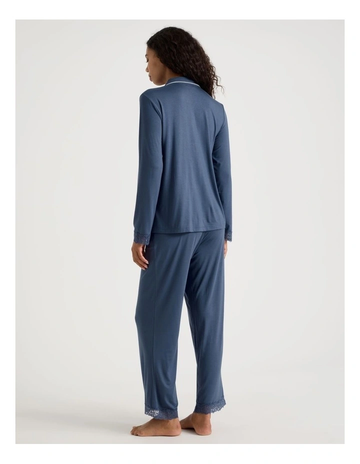 Pure Comfort Lace Trim Long Sleeve Long PJ Set in Indigo image 5