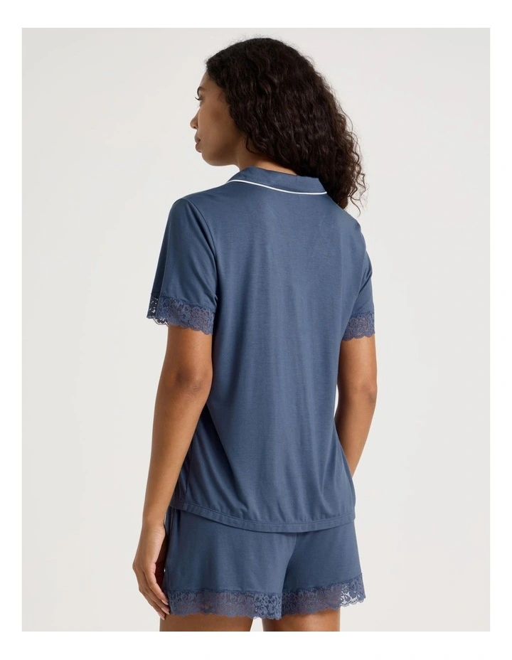 Pure Comfort Lace Trim Short Sleeve Short PJ Set in Indigo image 5