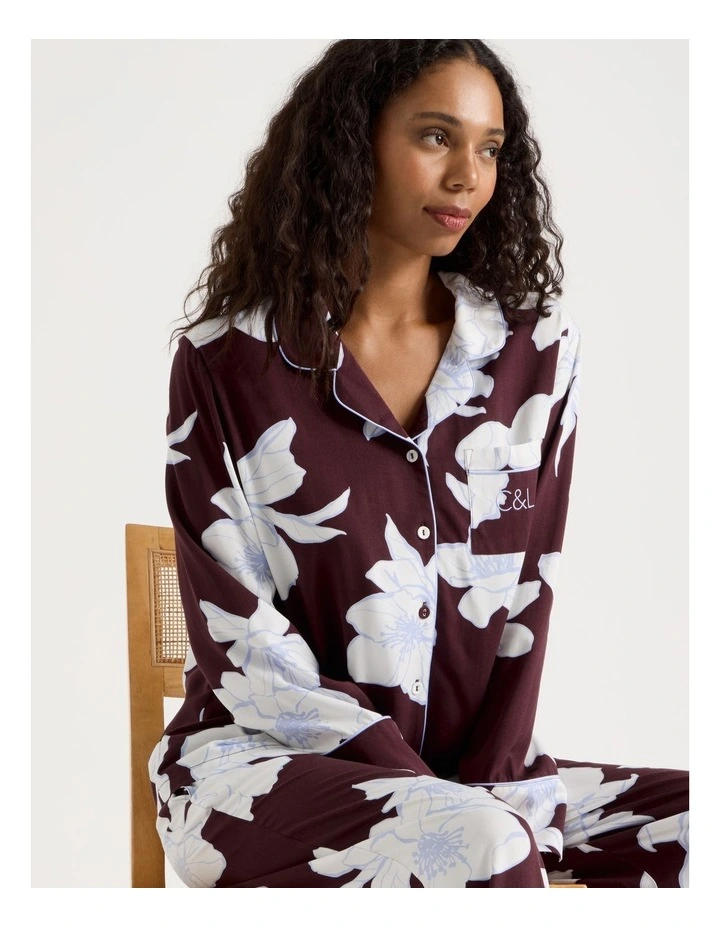 C&L Serene Viscose L/S PJ Set SCLW26489FF in Burnt Fig Floral Print image 2