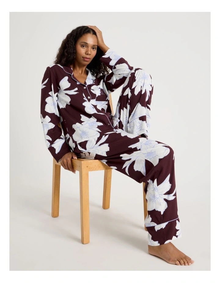 C&L Serene Viscose L/S PJ Set SCLW26489FF in Burnt Fig Floral Print image 3