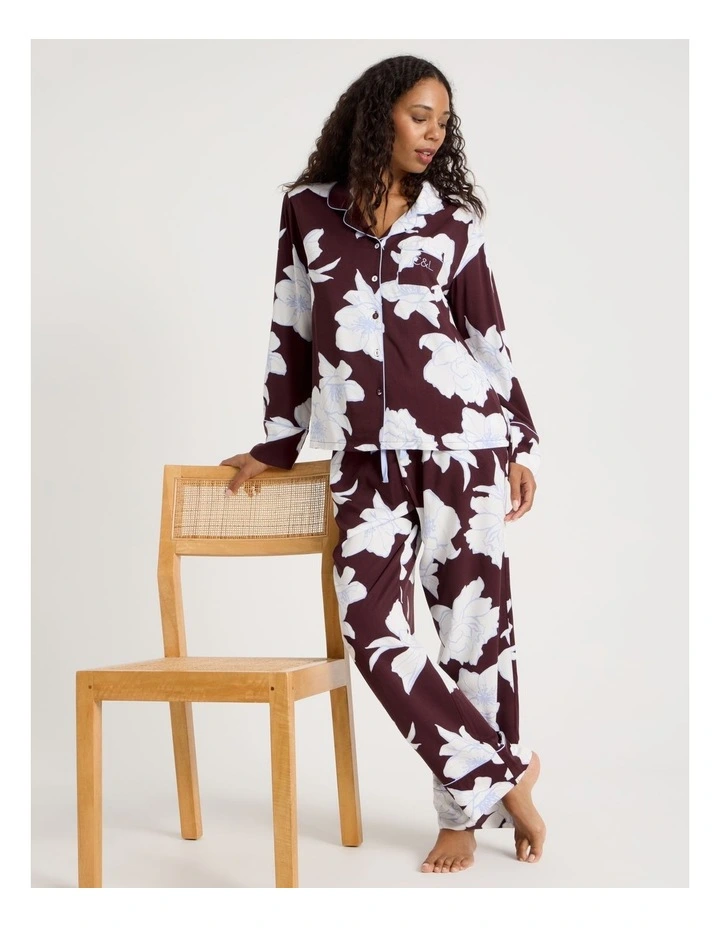 C&L Serene Viscose L/S PJ Set SCLW26489FF in Burnt Fig Floral Print image 7