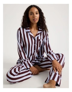 Serene Viscose Long Sleeve PJ Set in Burnt Fig Stripe Print