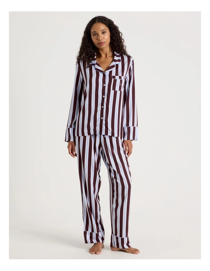 Serene Viscose Long Sleeve PJ Set in Burnt Fig Stripe Print image 2