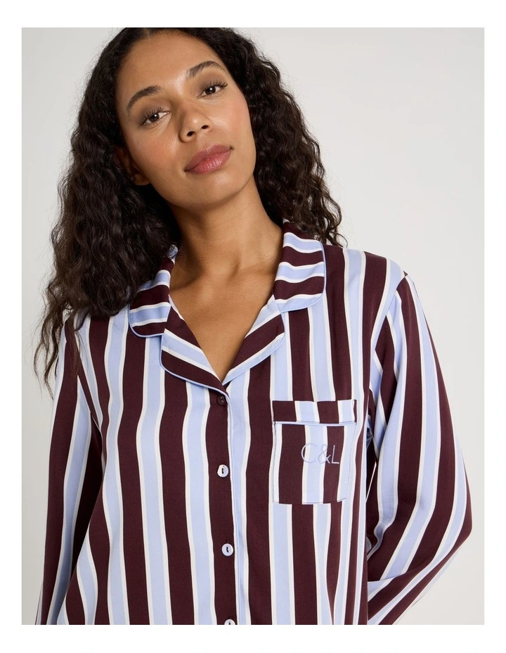 Serene Viscose Long Sleeve PJ Set in Burnt Fig Stripe Print image 3