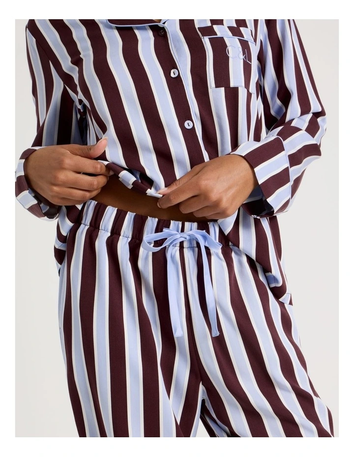 Serene Viscose Long Sleeve PJ Set in Burnt Fig Stripe Print image 5