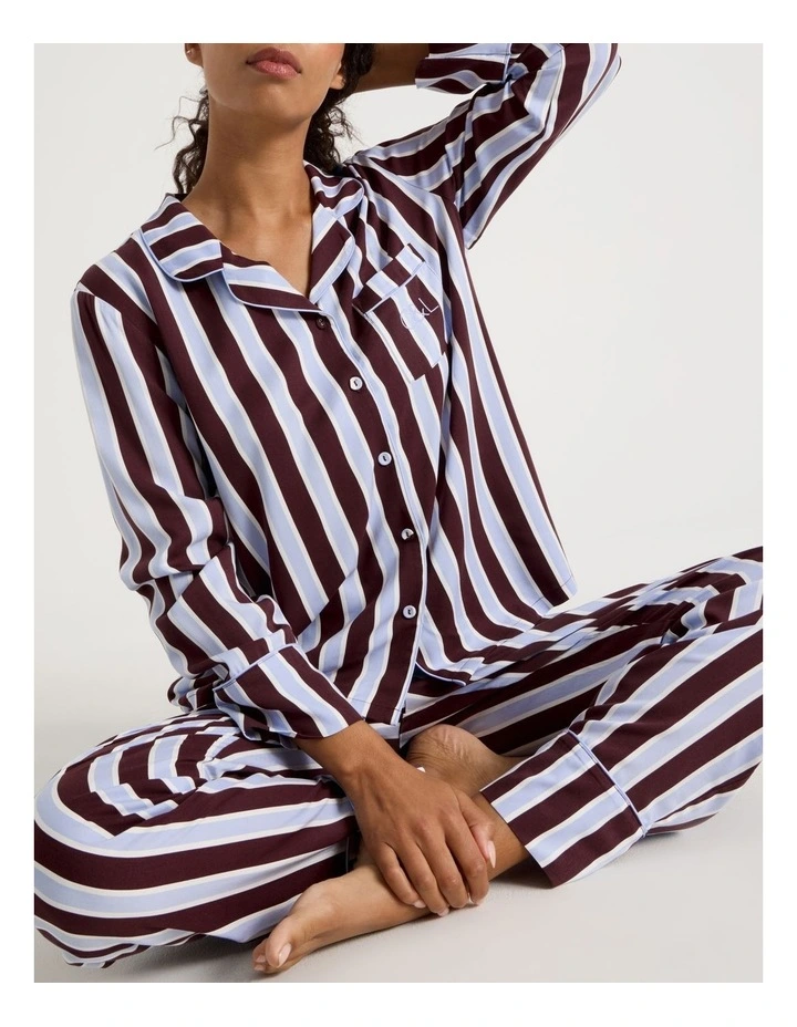 Serene Viscose Long Sleeve PJ Set in Burnt Fig Stripe Print image 6