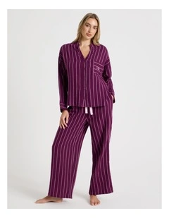 Divine Cheesecloth Mandarin Long Sleeve Long PJ Set in Magenta Y/D Stripe