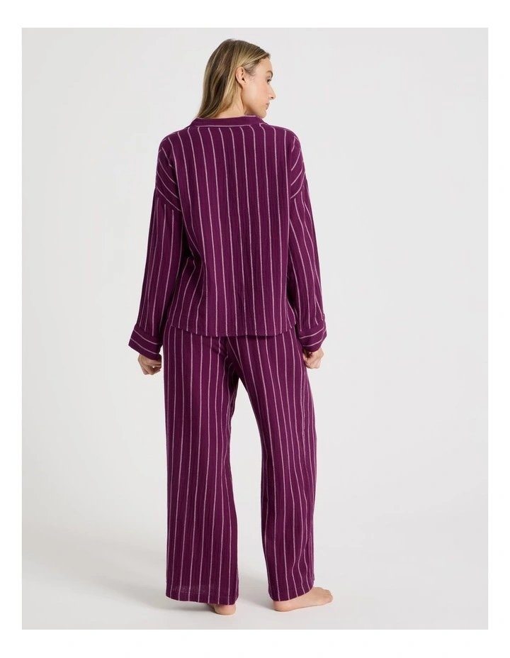Divine Cheesecloth Mandarin Long Sleeve Long PJ Set in Magenta Y/D Stripe image 4