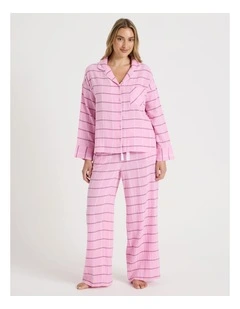 Divine Cheesecloth Long Sleeve Long PJ Set in Pink Check Print