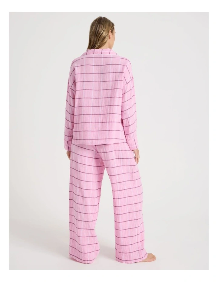 Divine Cheesecloth Long Sleeve Long PJ Set in Pink Check Print image 4