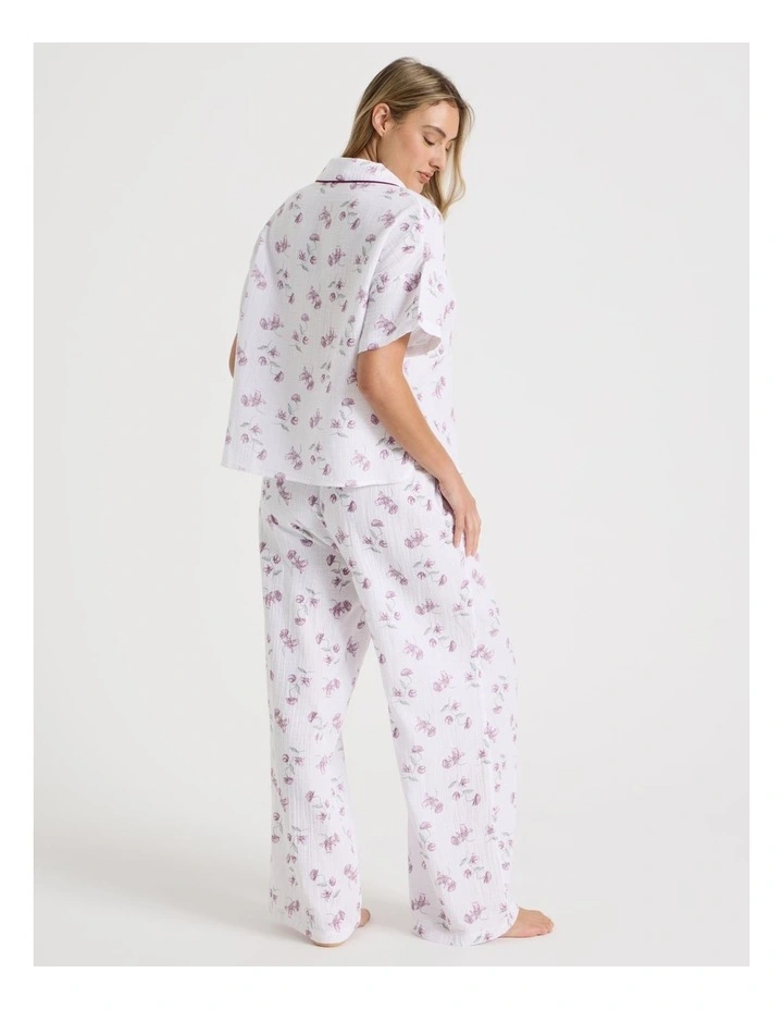 Divine Cheesecloth Short Sleeve Long PJ Set in Embroidered Floral Print image 6