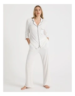 Pure Comfort Rib Long Sleeve Long PJ Set in Ivory