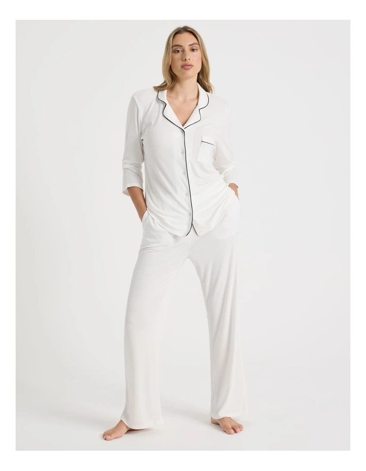 Pure Comfort Rib Long Sleeve Long PJ Set in Ivory image 1